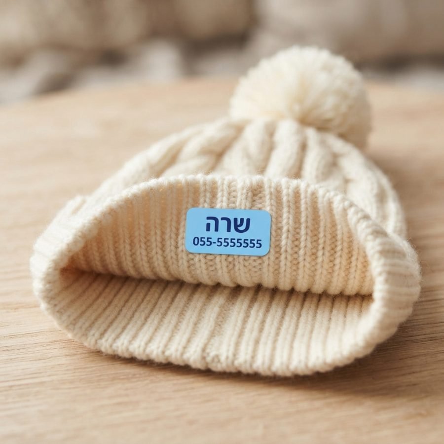 תווית שם על כובע של ילדה