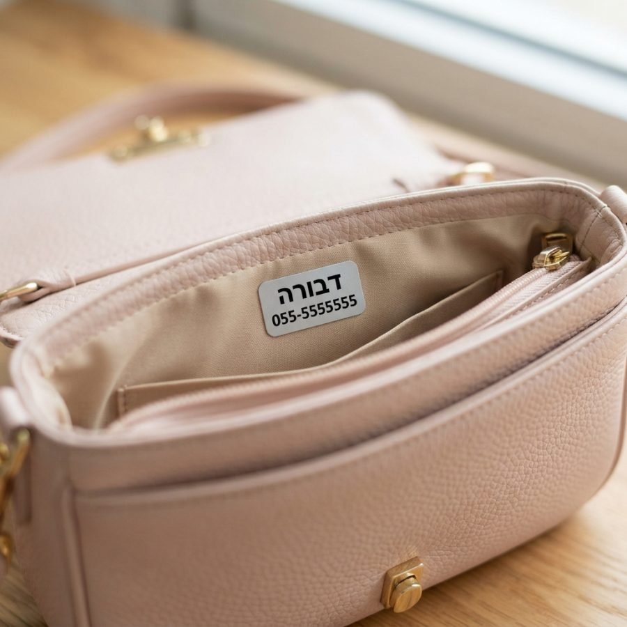 תווית שם על ארנק ורוד לאישה
